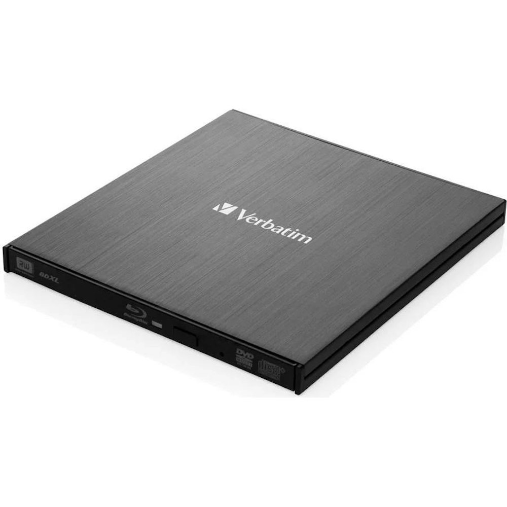 A large main feature product image of Verbatim External USB DVD and Blu-ray USB Writer