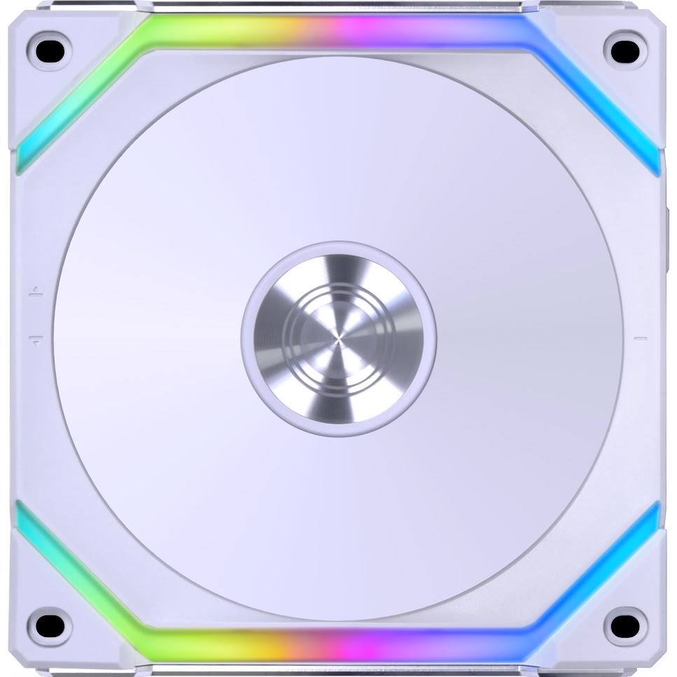 A large main feature product image of Lian Li UNI FAN SL120 V2 - 120mm Modular Fan 3-Pack w/ Controller (White)