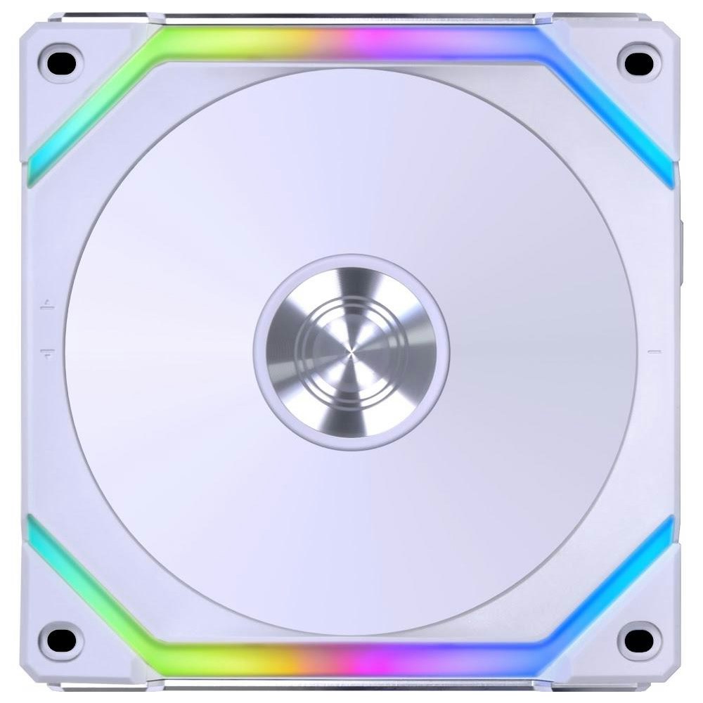 A large main feature product image of Lian Li UNI FAN SL120 V2 - 120mm Modular Fan 3-Pack w/ Controller (White)