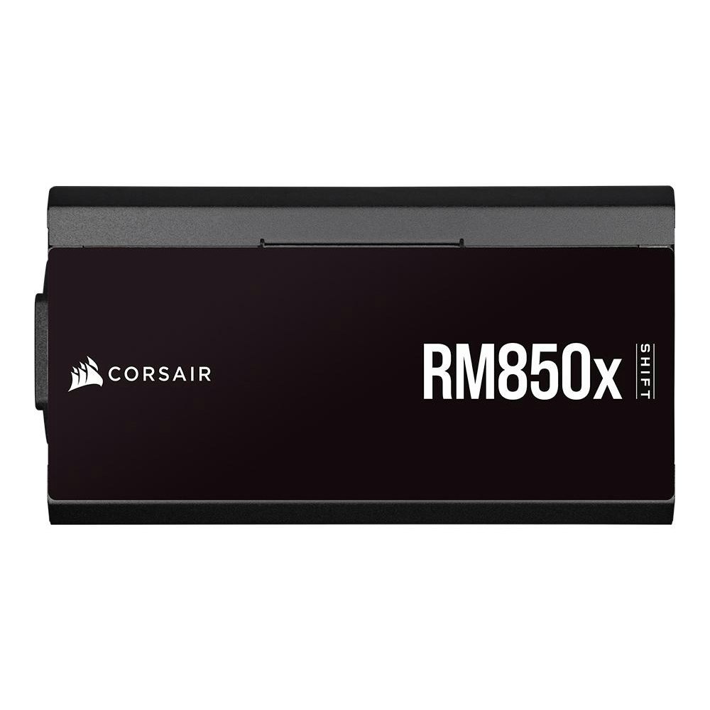 A large main feature product image of Corsair RM850x Shift 850W Gold ATX Modular PSU