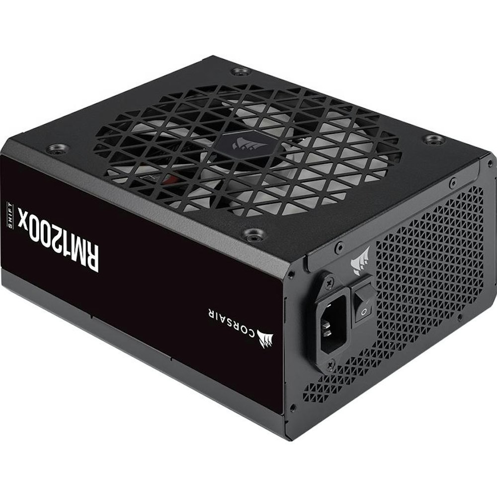 A large main feature product image of Corsair RM1200x Shift 1200W Gold ATX Modular PSU