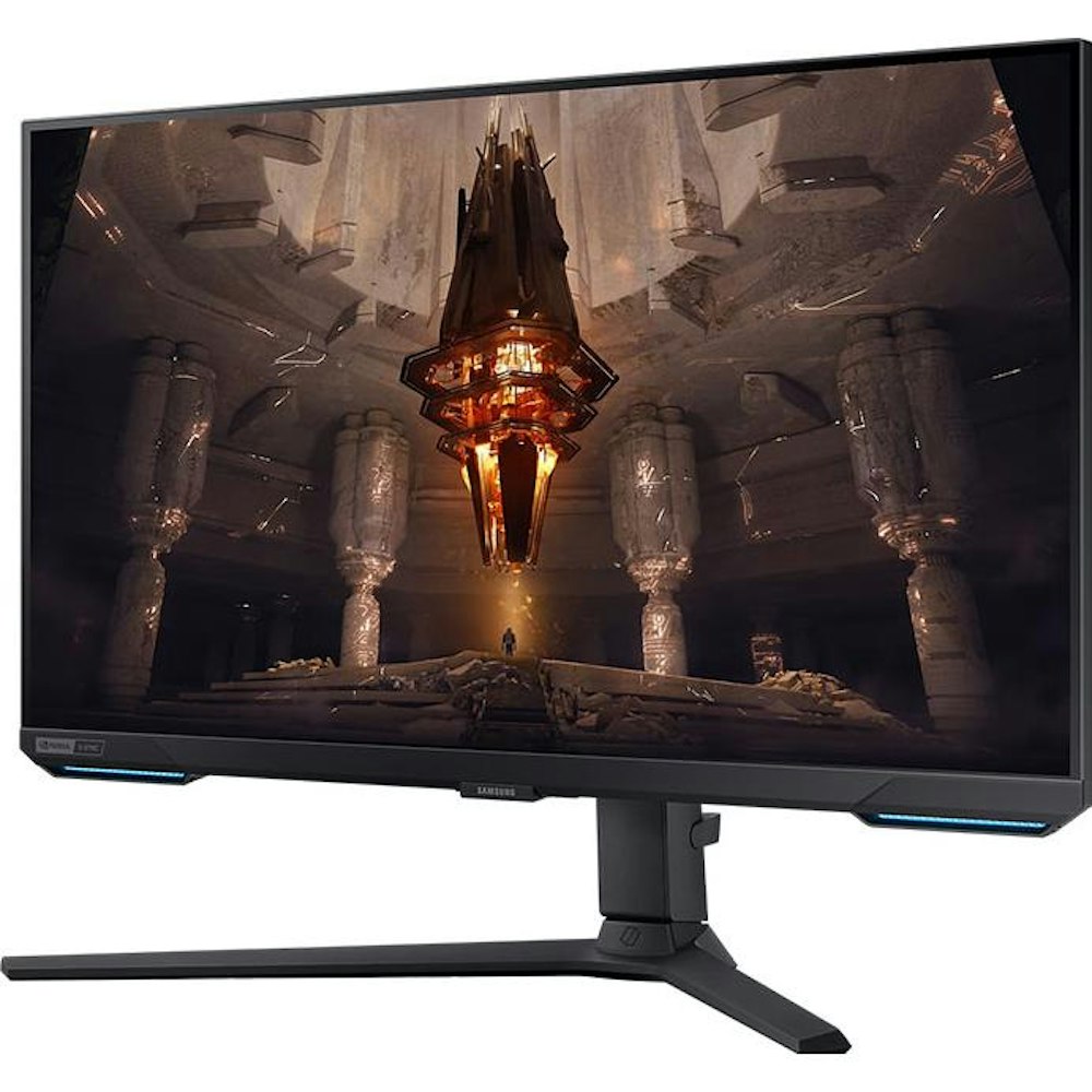 A large main feature product image of Samsung Odyssey G70B 28" UHD 144Hz IPS Monitor