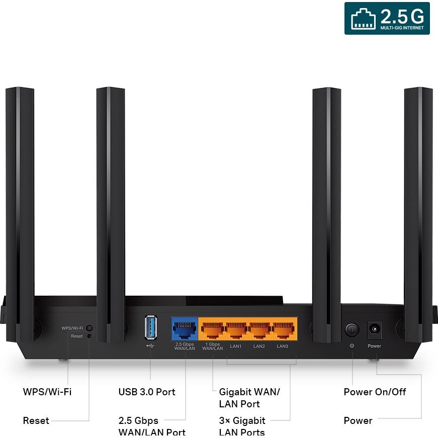 A large main feature product image of TP-Link Archer AX55 Pro - AX3000 Wi-Fi 6 Router with 2.5GbE