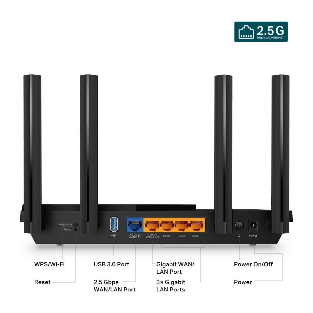 A large main feature product image of TP-Link Archer AX55 Pro - AX3000 Wi-Fi 6 Router with 2.5GbE