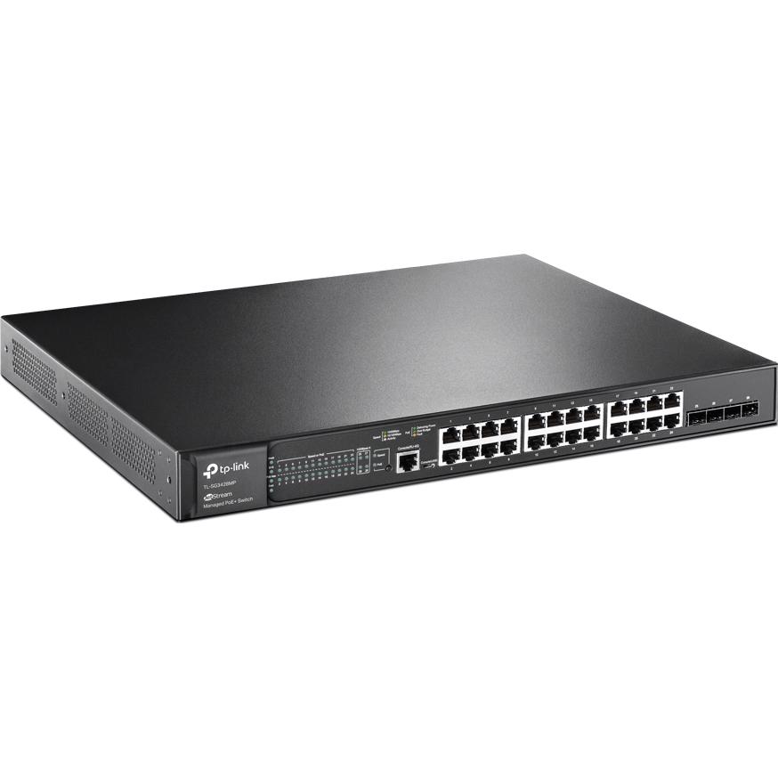 A large main feature product image of TP-Link JetStream SG3428MP - 28-Port Gigabit L2 Managed Switch with 24-Port PoE+