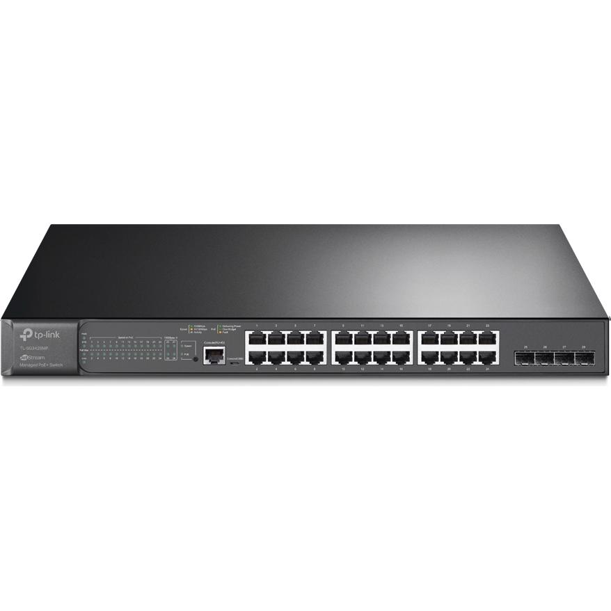 A large main feature product image of TP-Link JetStream SG3428MP - 28-Port Gigabit L2 Managed Switch with 24-Port PoE+