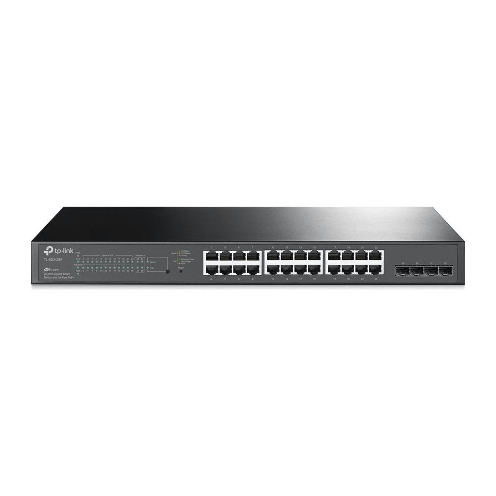 A large main feature product image of TP-Link JetStream SG2428P - 28-Port Gigabit Smart Switch with 24-Port PoE+