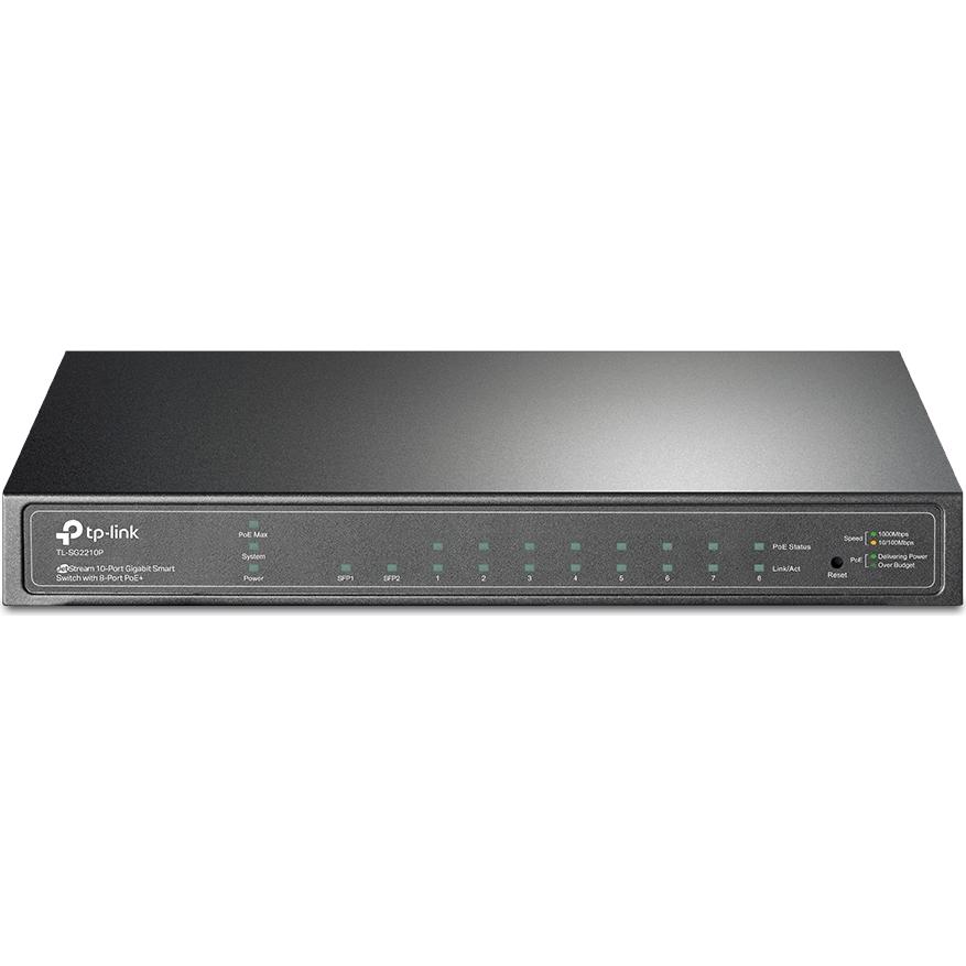 A large main feature product image of TP-Link JetStream SG2210P - 8-Port Gigabit Smart PoE+ Switch with 2 SFP Slots