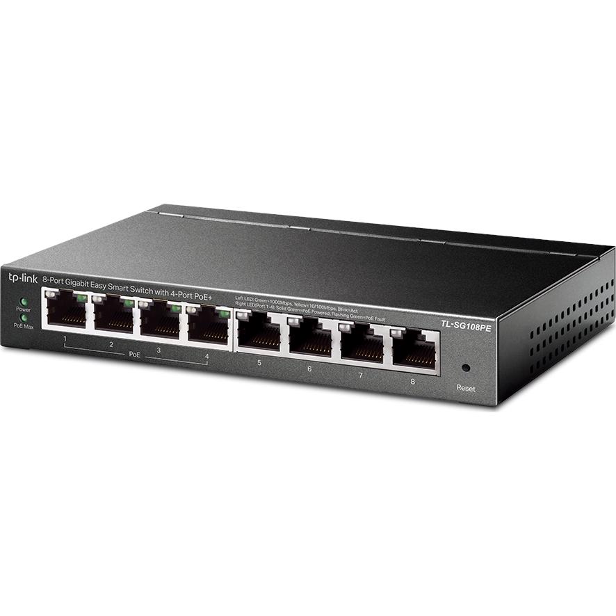 A large main feature product image of TP-Link SG108PE - 8-Port Gigabit Easy Smart Switch