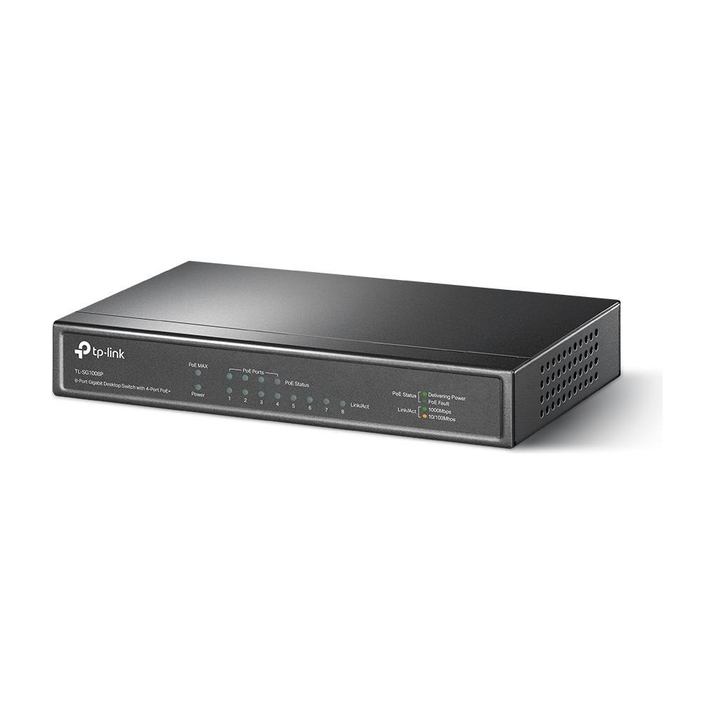 A large main feature product image of TP-Link SG1008P - 8-Port Gigabit Desktop Switch with 4-Port PoE