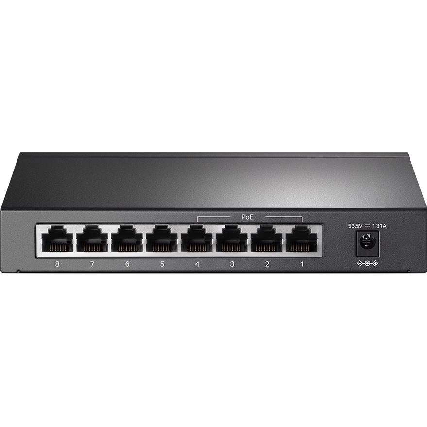 A large main feature product image of TP-Link SG1008P - 8-Port Gigabit Desktop Switch with 4-Port PoE