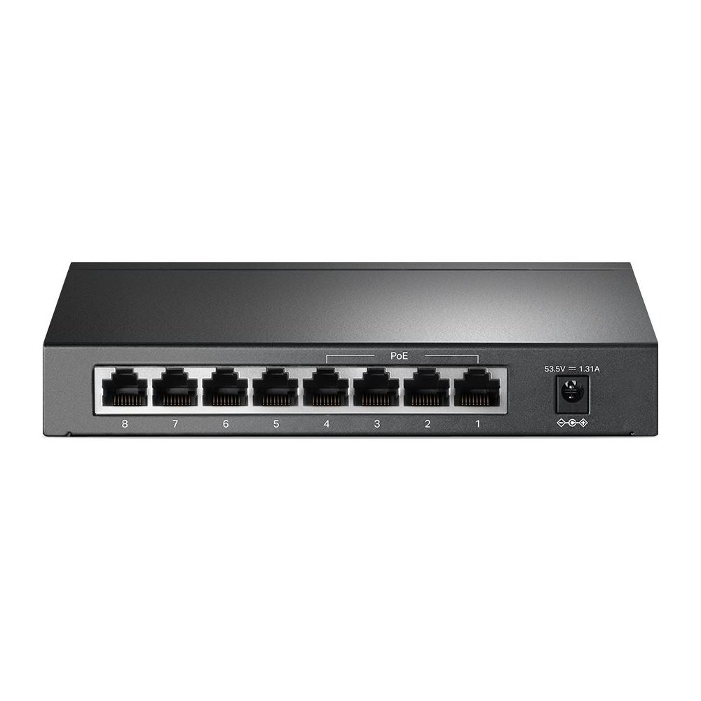 A large main feature product image of TP-Link SG1008P - 8-Port Gigabit Desktop Switch with 4-Port PoE