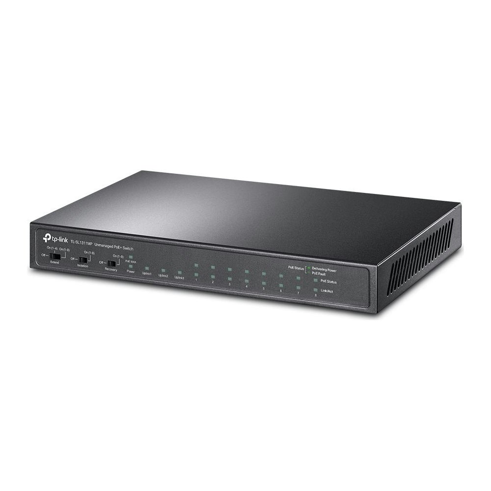 A large main feature product image of TP-Link SL1311MP - 8-Port 10/100Mbps + 3-Port Gigabit Desktop Switch with 8-Port PoE+