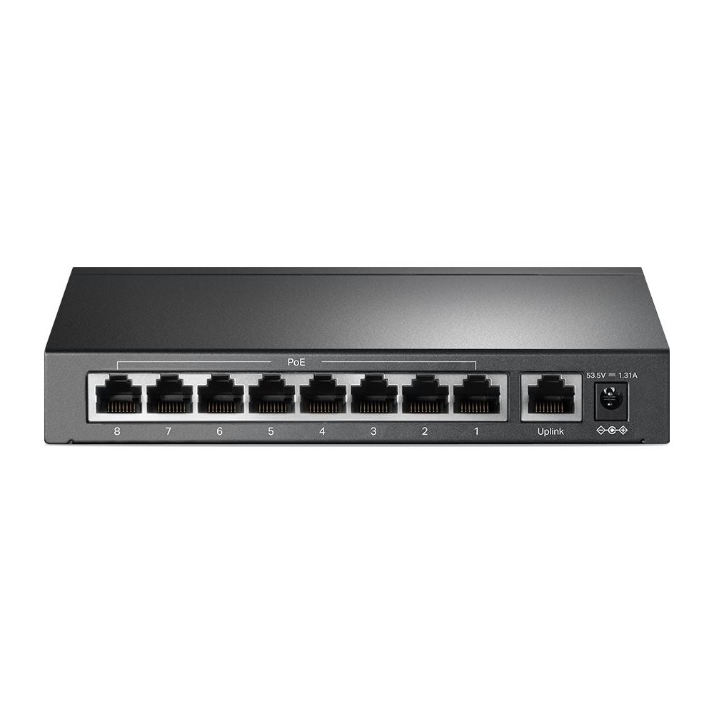 A large main feature product image of TP-Link SF1009P - 9-Port 10/100Mbps Desktop Switch with 8-Port PoE+