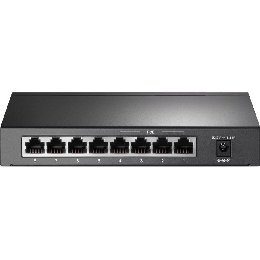 A large main feature product image of TP-Link SF1008P - 8-Port 10/100Mbps Desktop Switch with 4-Port PoE