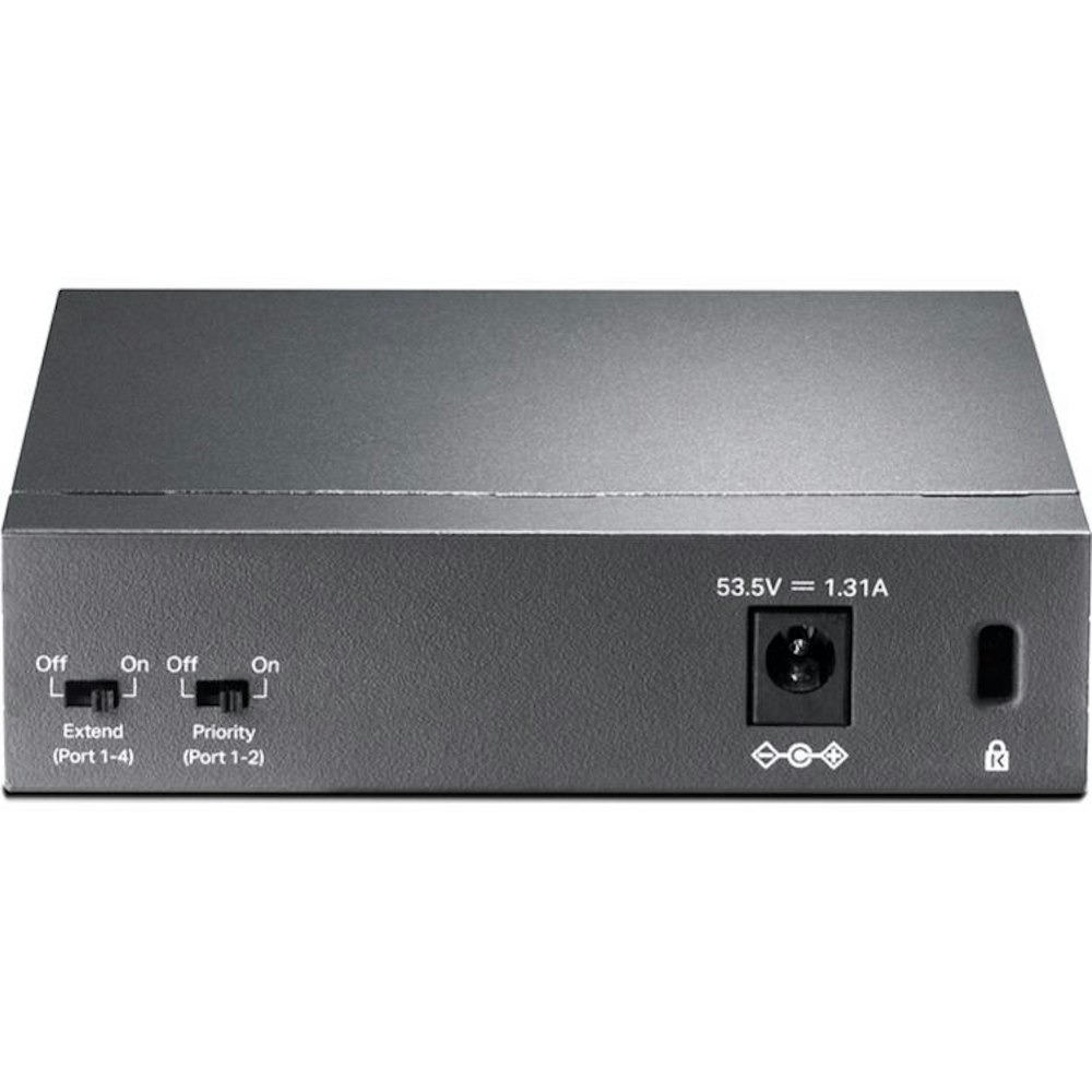 A large main feature product image of TP-Link SF1005P - 5-Port 10/100Mbps Desktop Switch with 4-Port PoE