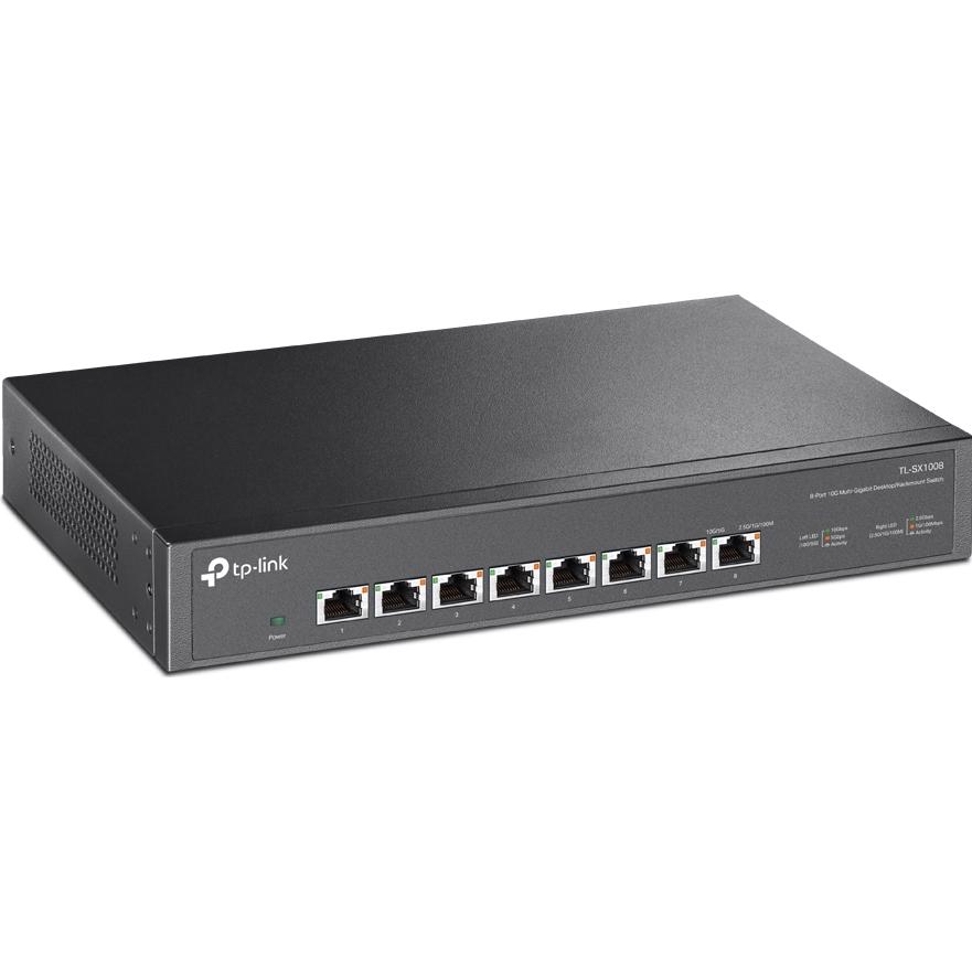 A large main feature product image of TP-Link SX1008 - 8-Port 10GbE Desktop/Rackmount Switch