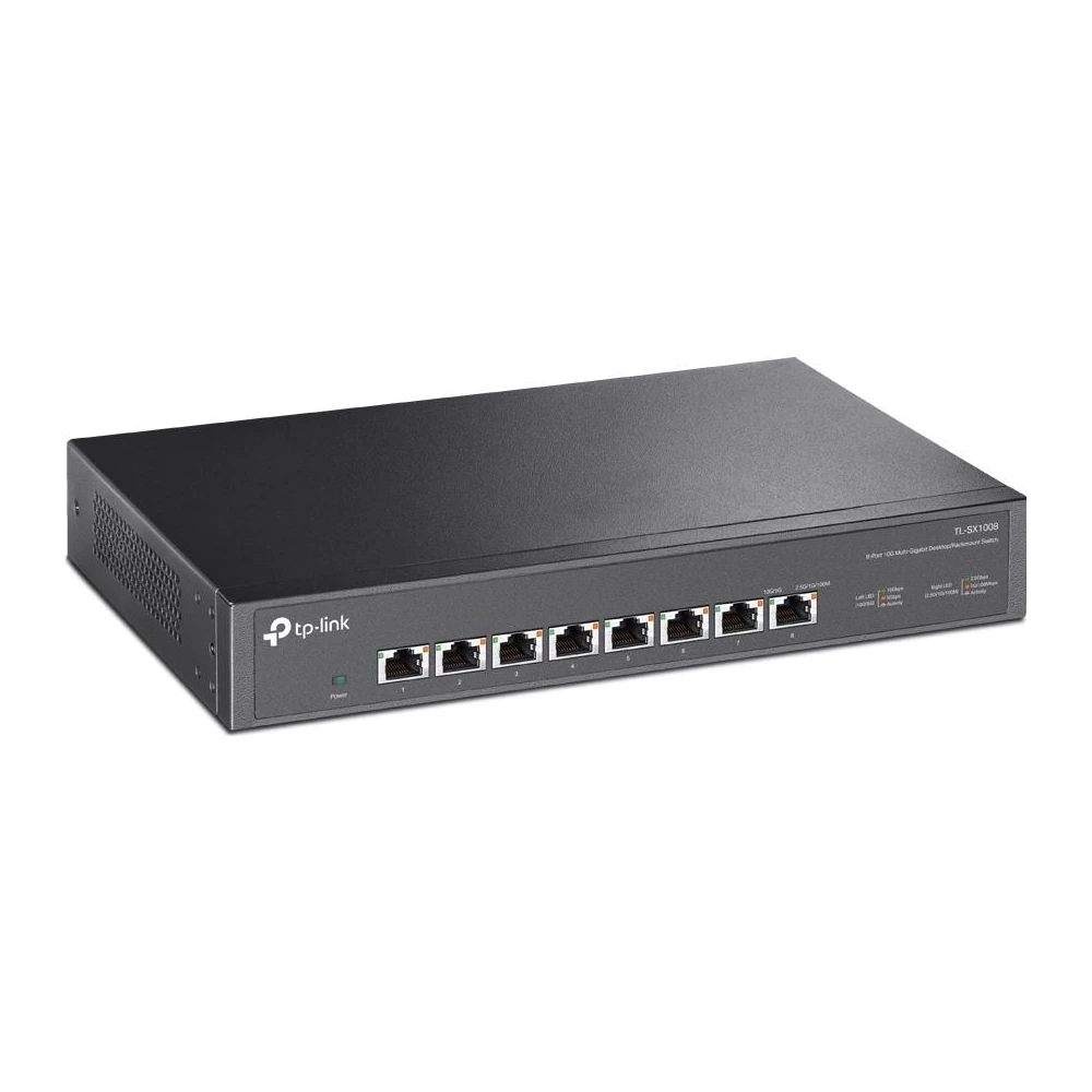 A large main feature product image of TP-Link SX1008 - 8-Port 10GbE Desktop/Rackmount Switch