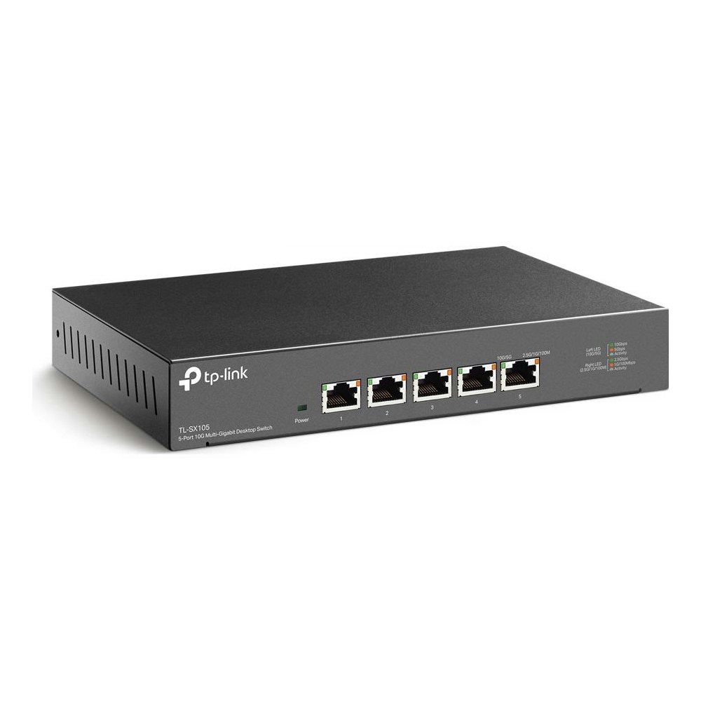 A large main feature product image of TP-Link SX105 - 5-Port 10GbE Desktop Switch