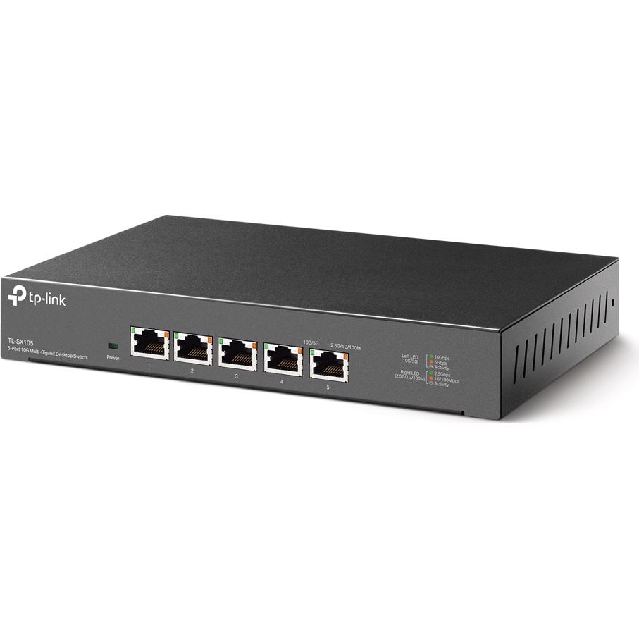A large main feature product image of TP-Link SX105 - 5-Port 10GbE Desktop Switch