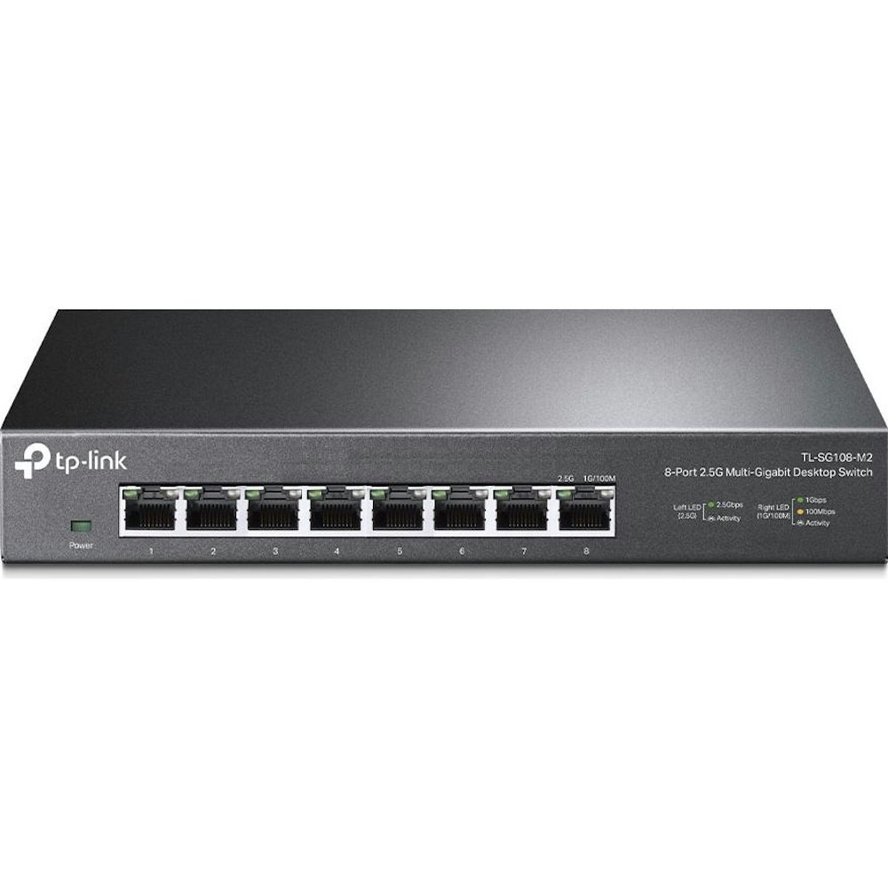 A large main feature product image of TP-Link SG108-M2 - 8-Port 2.5GbE Desktop Switch