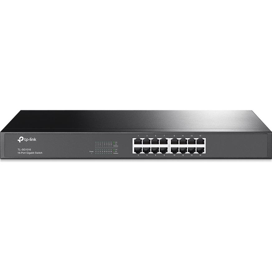 A large main feature product image of TP-Link SG1016 - 16-Port Gigabit Rackmount Switch