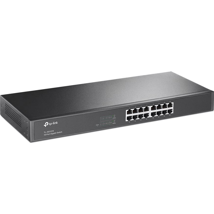 A large main feature product image of TP-Link SG1016 - 16-Port Gigabit Rackmount Switch