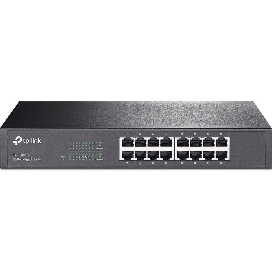 A large main feature product image of TP-Link SG1016D - 16-Port Gigabit Desktop/Rackmount Switch