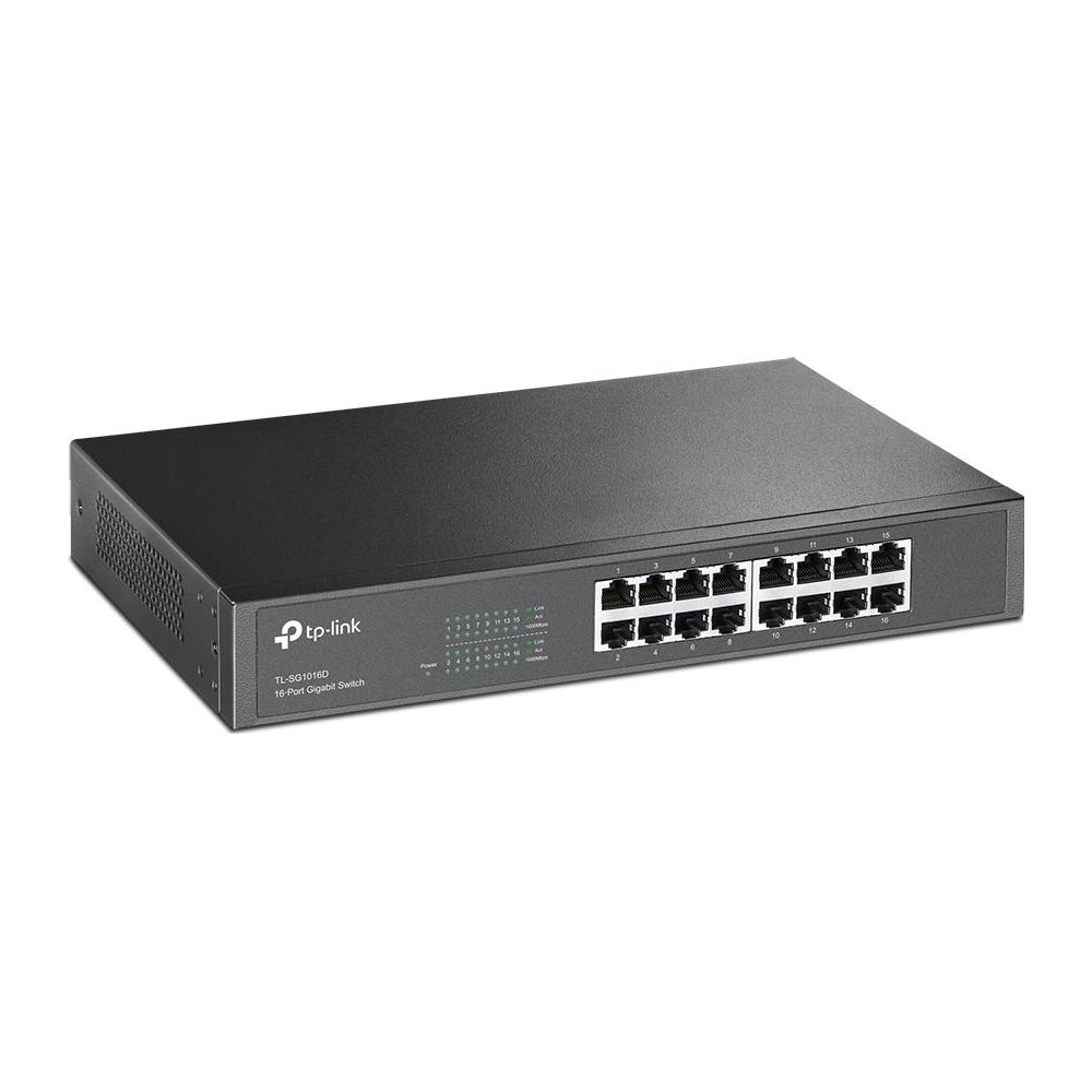 A large main feature product image of TP-Link SG1016D - 16-Port Gigabit Desktop/Rackmount Switch