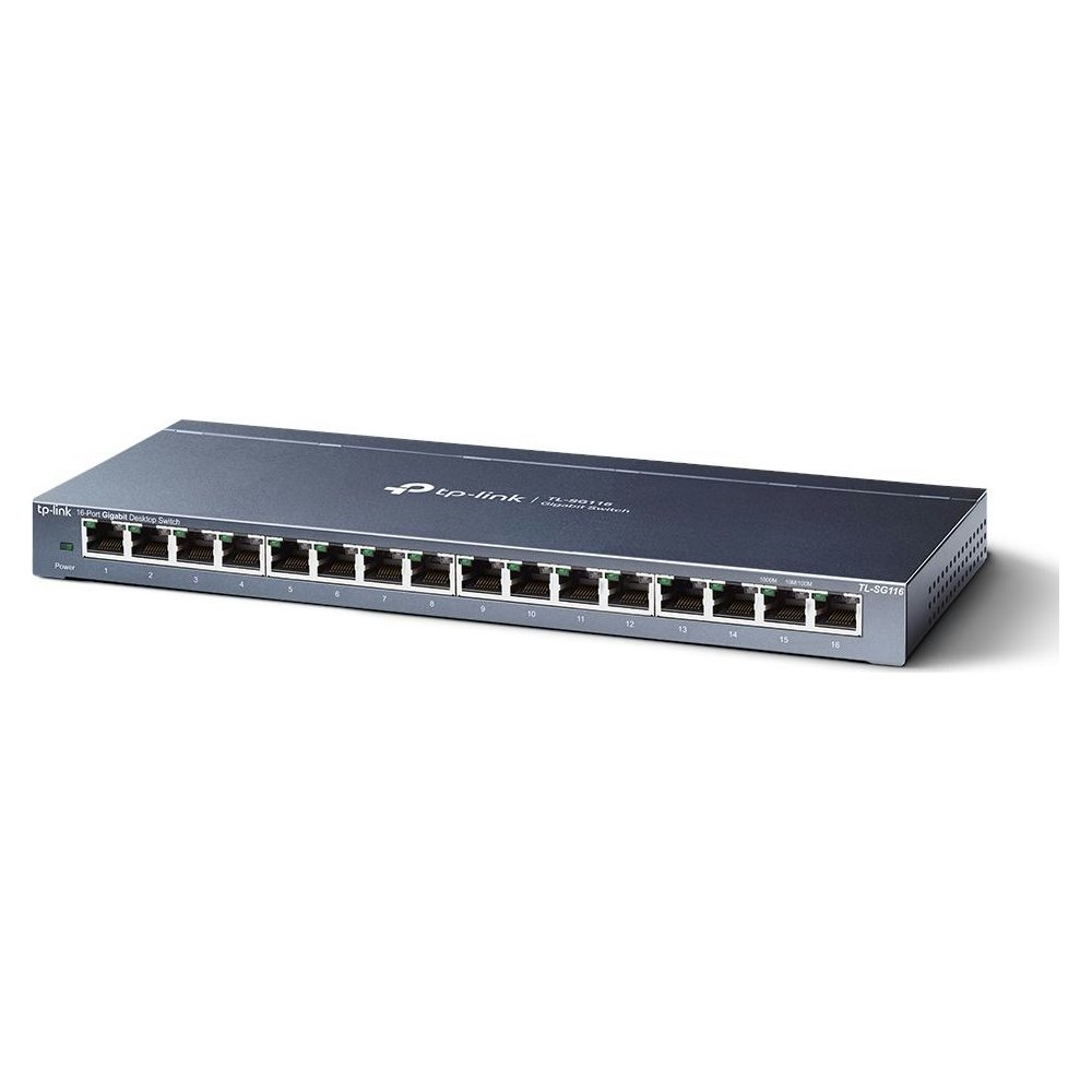 A large main feature product image of TP-Link SG116 16-Port Gigabit Desktop Switch