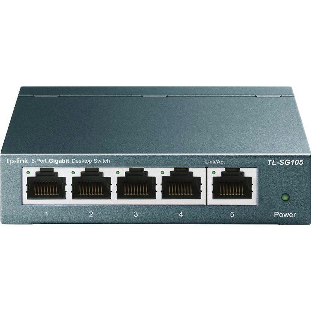 A large main feature product image of TP-Link SG105 - 5-Port 10/100/1000Mbps Desktop Switch