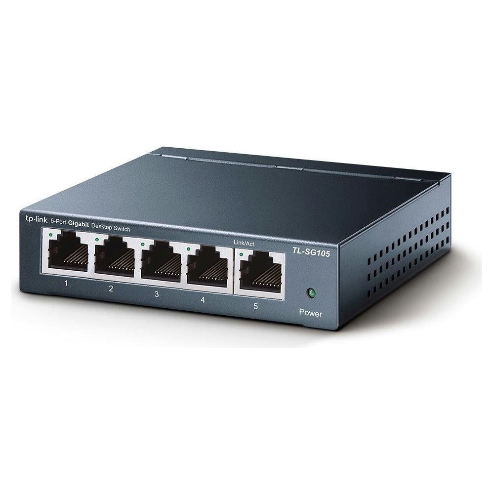 A large main feature product image of TP-Link SG105 - 5-Port 10/100/1000Mbps Desktop Switch