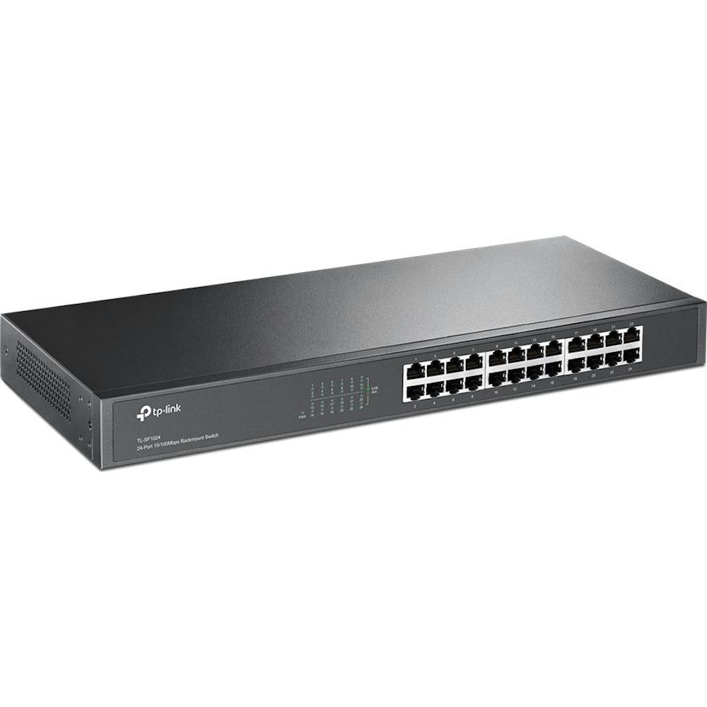 A large main feature product image of TP-Link SF1024 - 24-Port 10/100Mbps Rackmount Switch