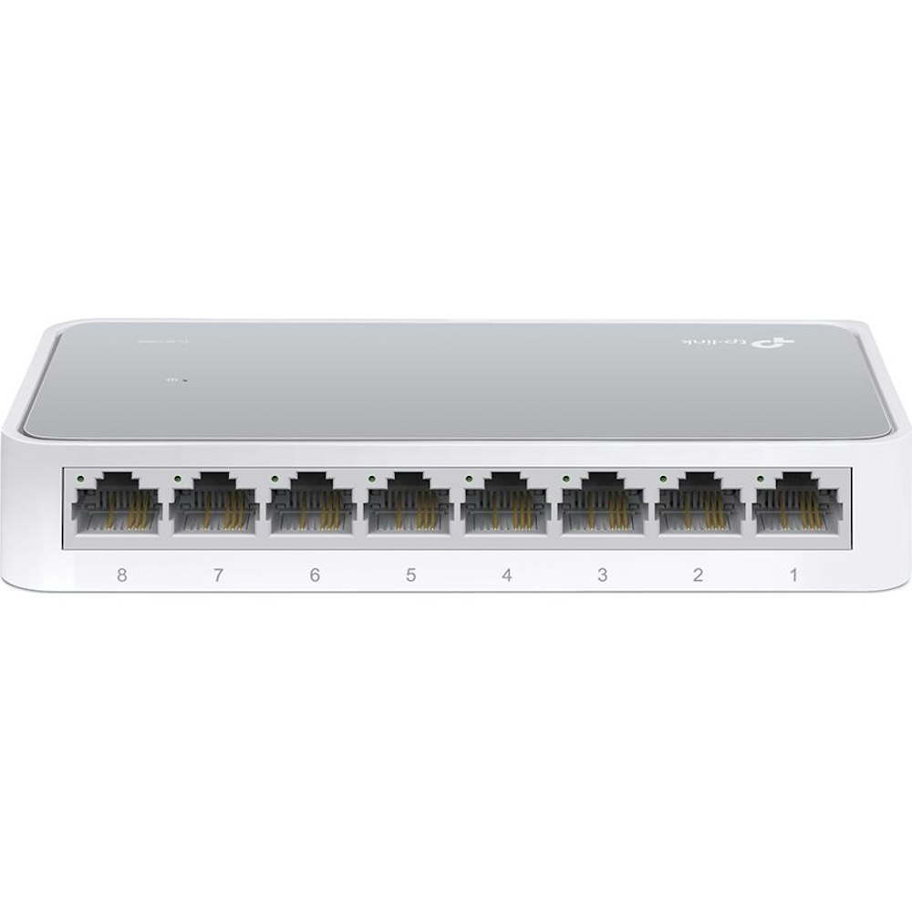 A large main feature product image of TP-Link SF1008D - 8-Port 10/100Mbps Desktop Switch
