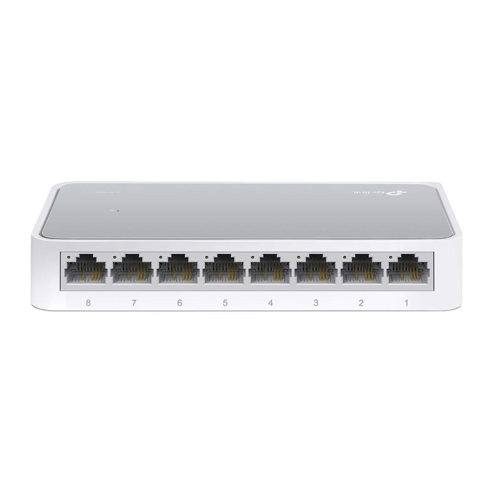 A large main feature product image of TP-Link SF1008D - 8-Port 10/100Mbps Desktop Switch