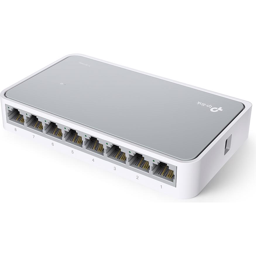 A large main feature product image of TP-Link SF1008D - 8-Port 10/100Mbps Desktop Switch
