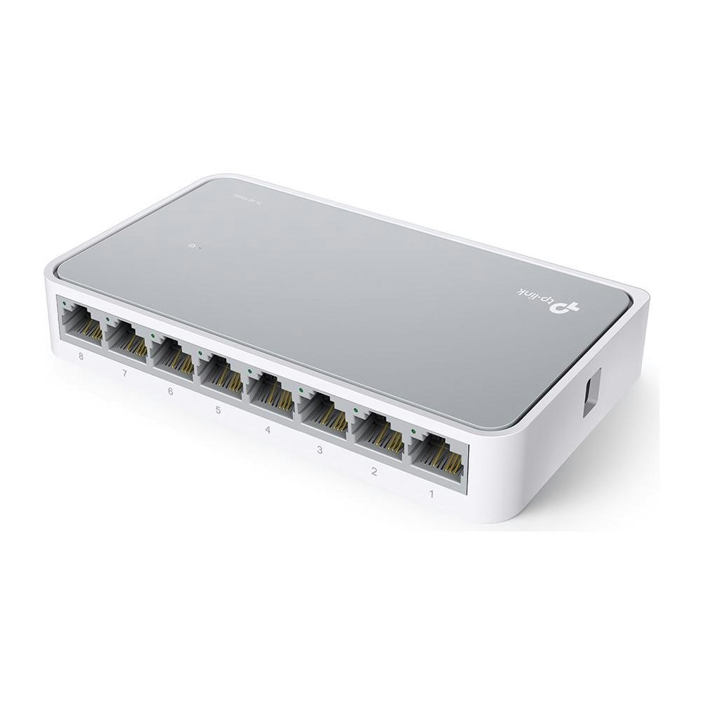 A large main feature product image of TP-Link SF1008D - 8-Port 10/100Mbps Desktop Switch