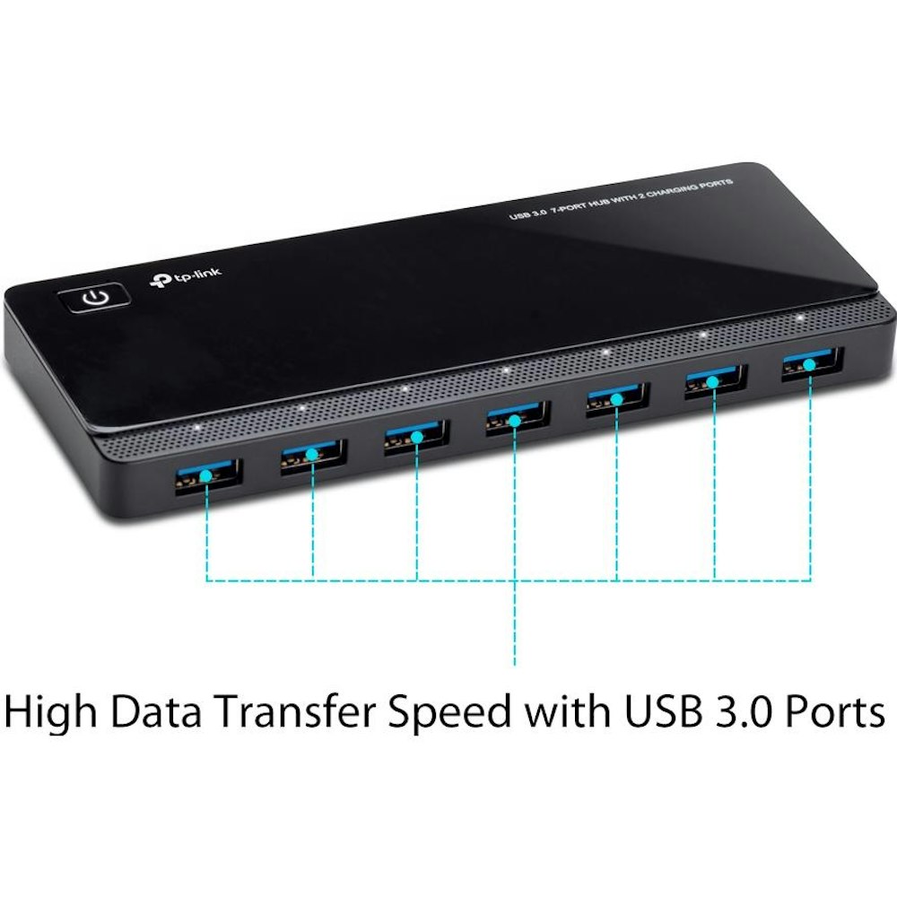 A large main feature product image of TP-Link UH720 - 7-Port USB 3.0 Hub with Charging