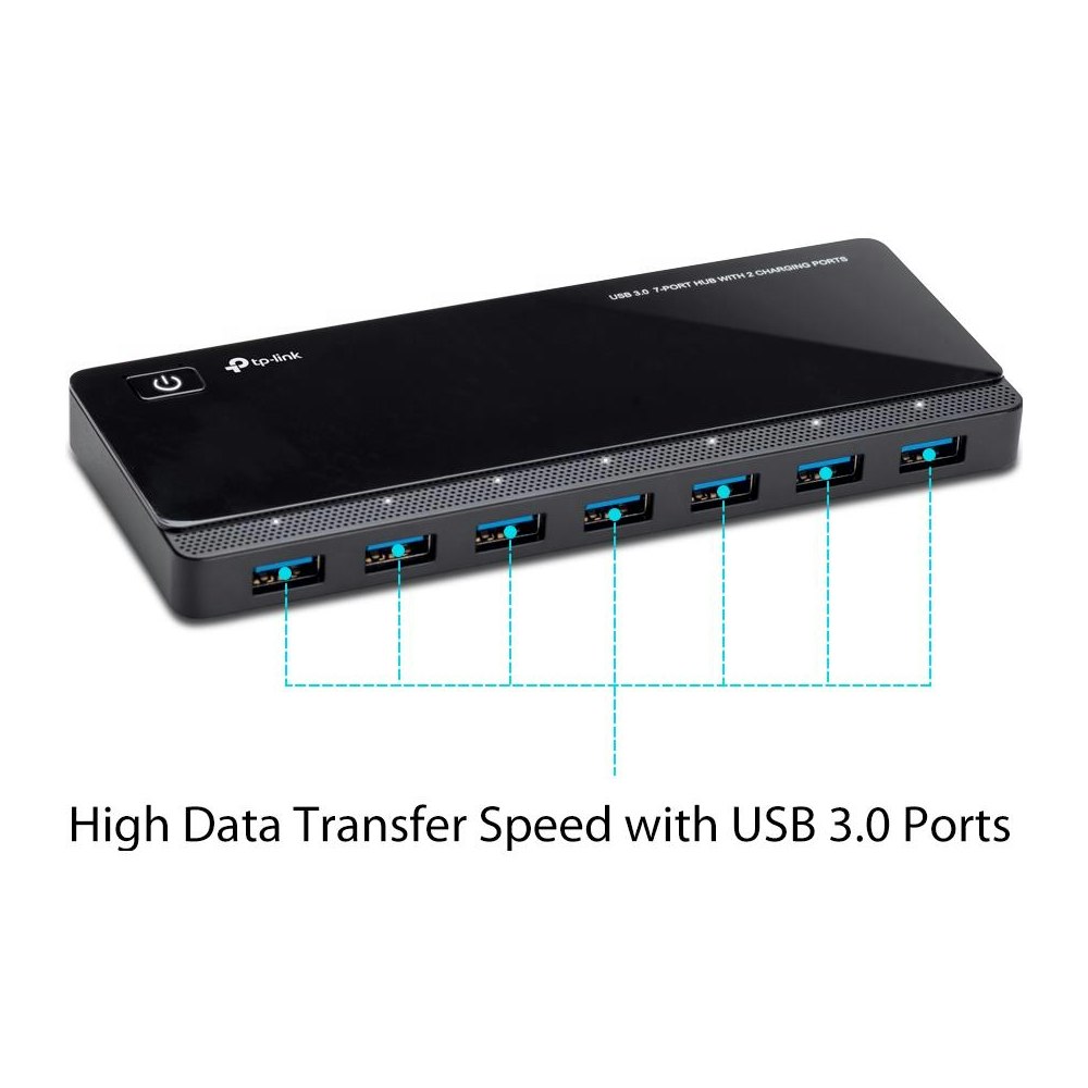 A large main feature product image of TP-Link UH720 - 7-Port USB 3.0 Hub with Charging