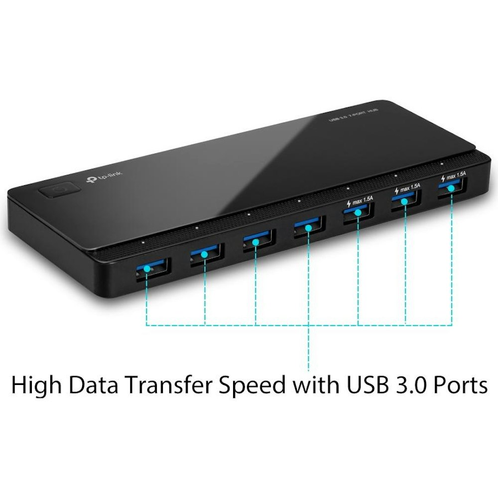 A large main feature product image of TP-Link UH700 - 7-Port USB 3.0 Hub