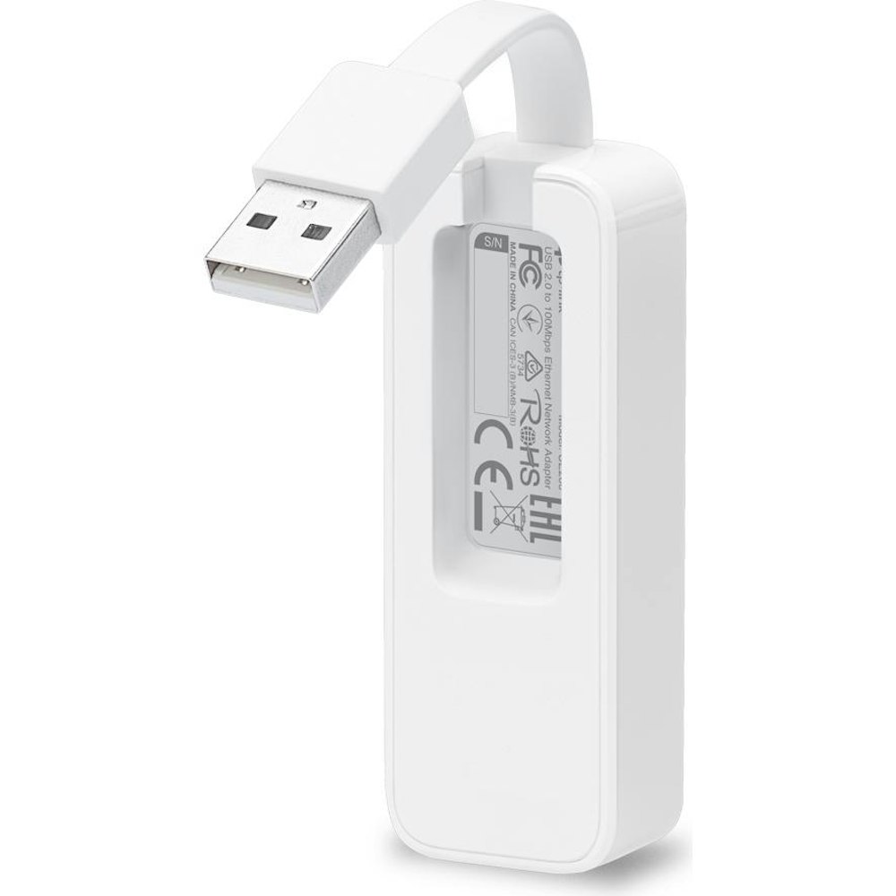 A large main feature product image of TP-Link UE200 - USB 2.0 to 100Mbps Ethernet Network Adapter