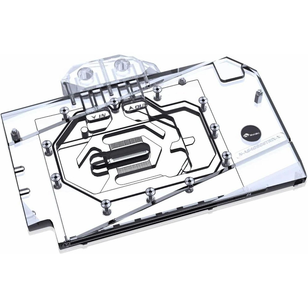 A large main feature product image of Bykski RTX 4090 RBW GPU Waterblock for ASUS ROG Strix-X & ASUS TUF  w/ Backplate
