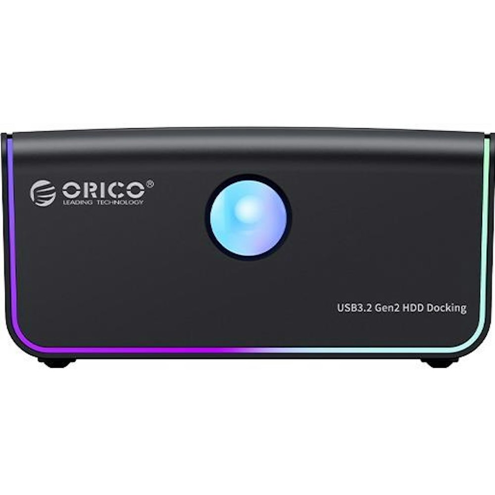 A large main feature product image of ORICO USB3.2 RGB SATA Docking Station