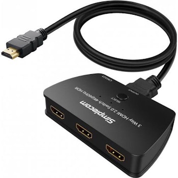 Product image of Simplecom CM323 3 Way HDMI 2.0 Switch 3 In 1 Out Splitter HDCP 2.2 4K 60Hz HDR - Click for product page of Simplecom CM323 3 Way HDMI 2.0 Switch 3 In 1 Out Splitter HDCP 2.2 4K 60Hz HDR