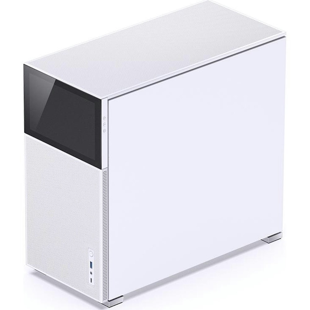 A large main feature product image of Jonsbo D41 Mesh ATX Case w/ LCD - White