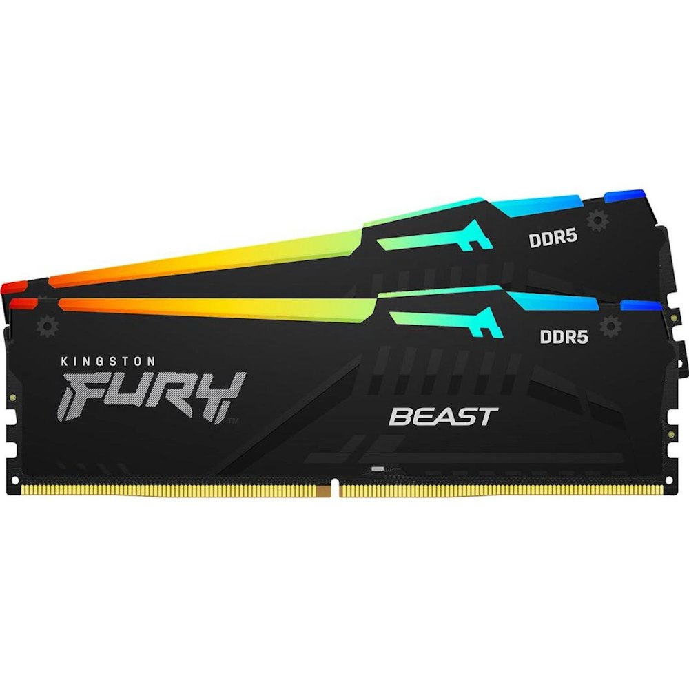 A large main feature product image of Kingston 64GB Kit (2x32GB) DDR5 Fury Beast RGB C40 5200MHz - Black