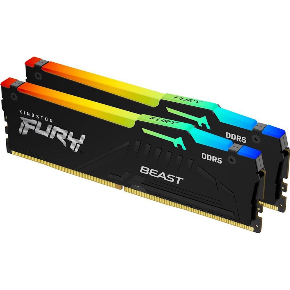 A large main feature product image of Kingston 64GB Kit (2x32GB) DDR5 Fury Beast AMD EXPO RGB C36 6000MHz - Black