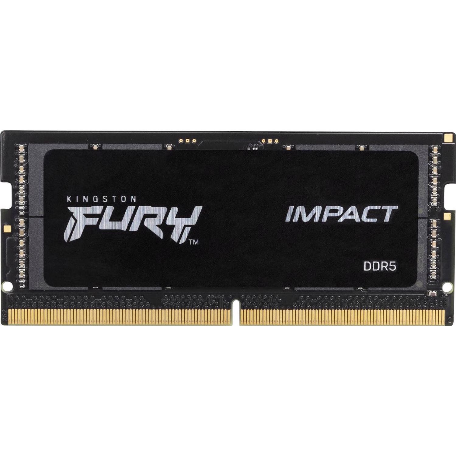 A large main feature product image of Kingston 16GB Single (1x16GB) DDR5 Fury Impact SO-DIMM C40 5600MHz - Black
