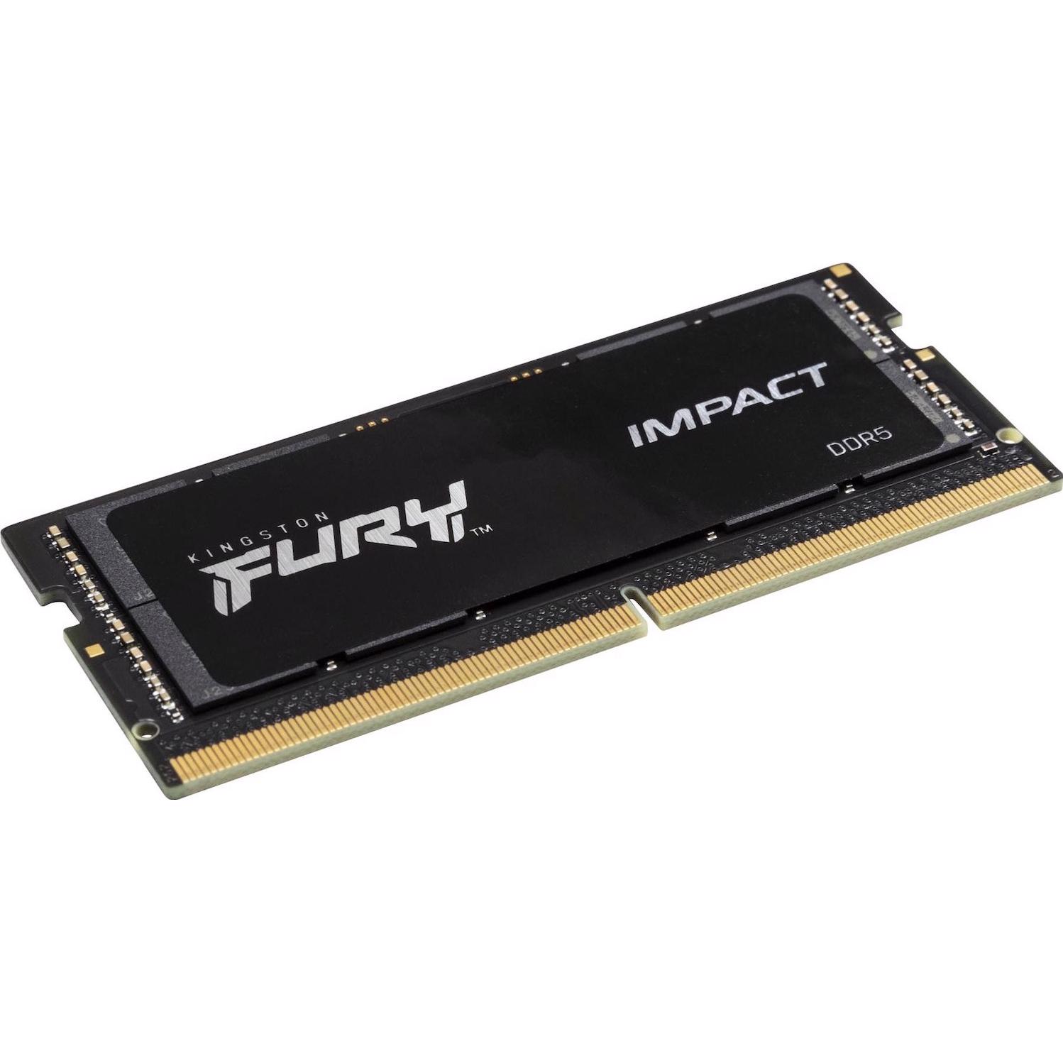 A large main feature product image of Kingston 16GB Single (1x16GB) DDR5 Fury Impact SO-DIMM C40 5600MHz - Black