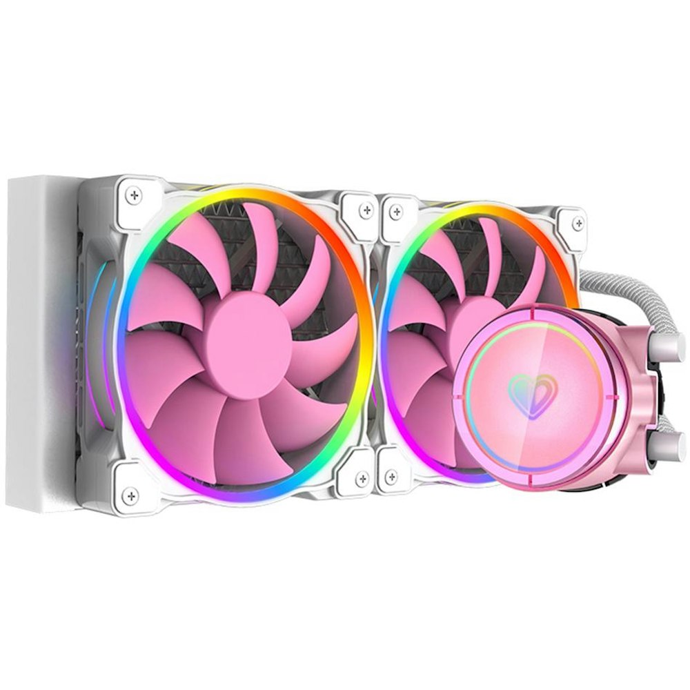 A large main feature product image of ID-COOLING PinkFlow 240 V2 Addressable RGB AIO CPU Liquid Cooler